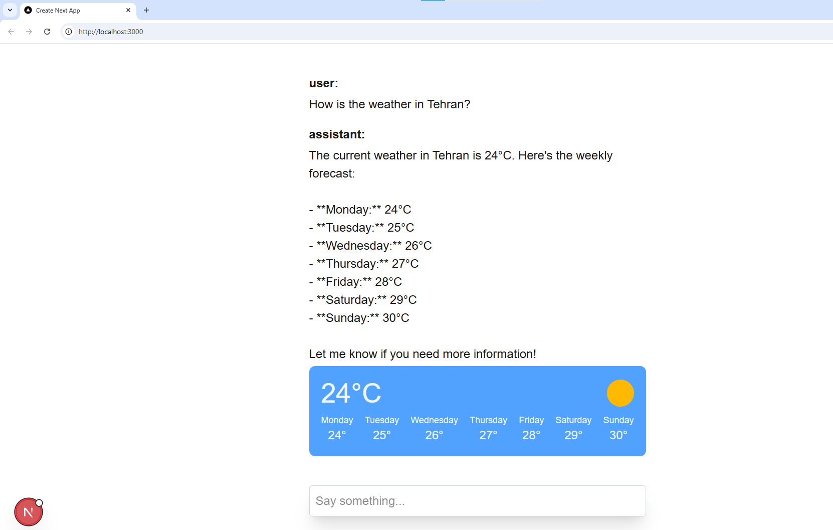 example of rendering visual interface in chat in nextjs app router