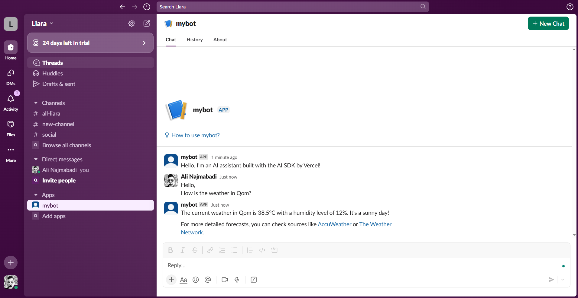 talking with bot in slack