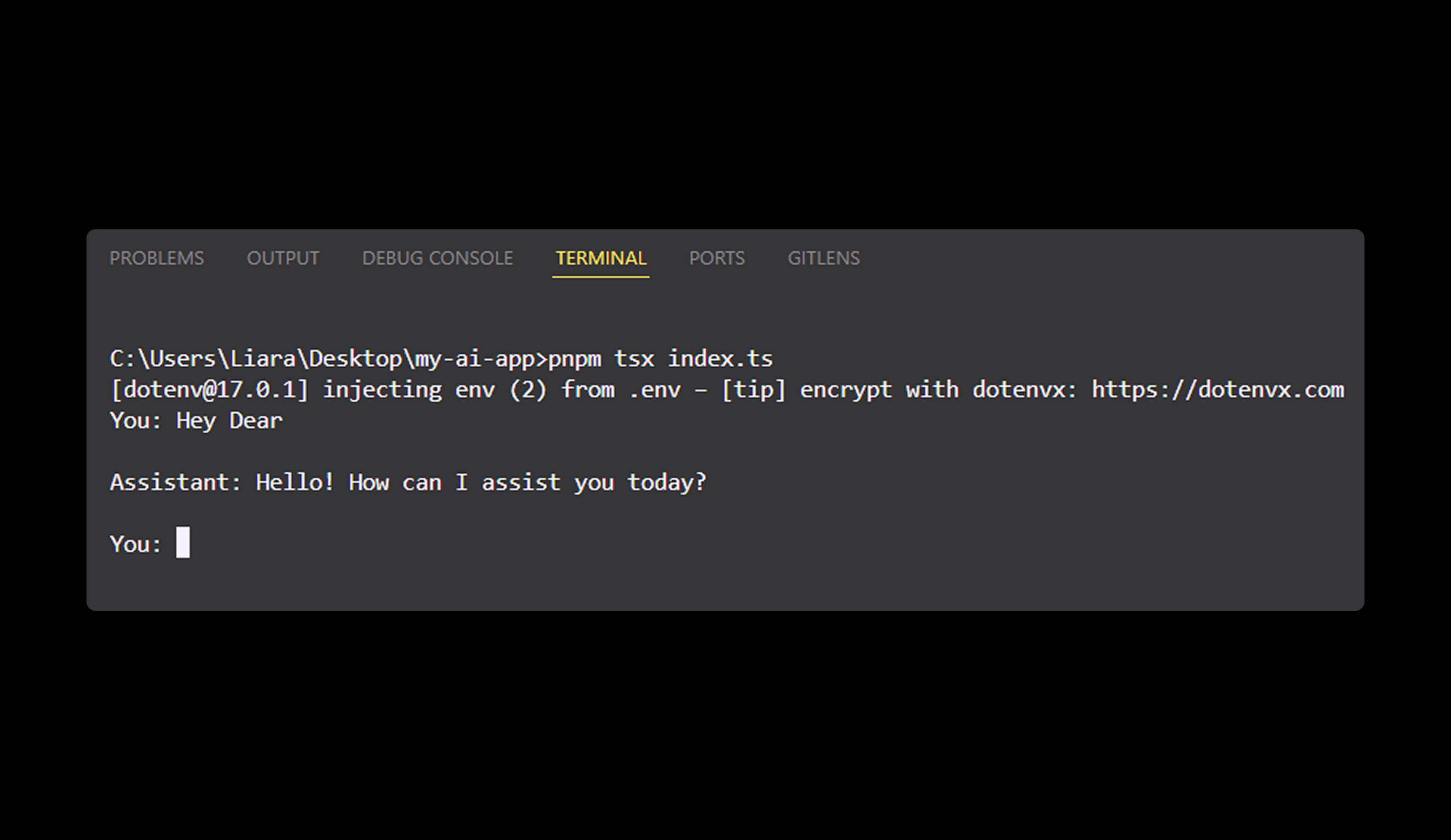 work with terminal chatbot in nodejs